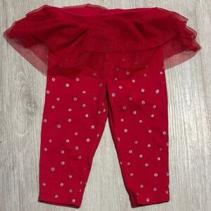 Red Tulle Skirted Leggings with Silver Polka Dots
